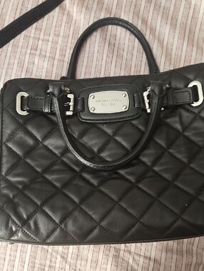 Michael Kors Black Quilted Leather Satchel with Silver Hardware